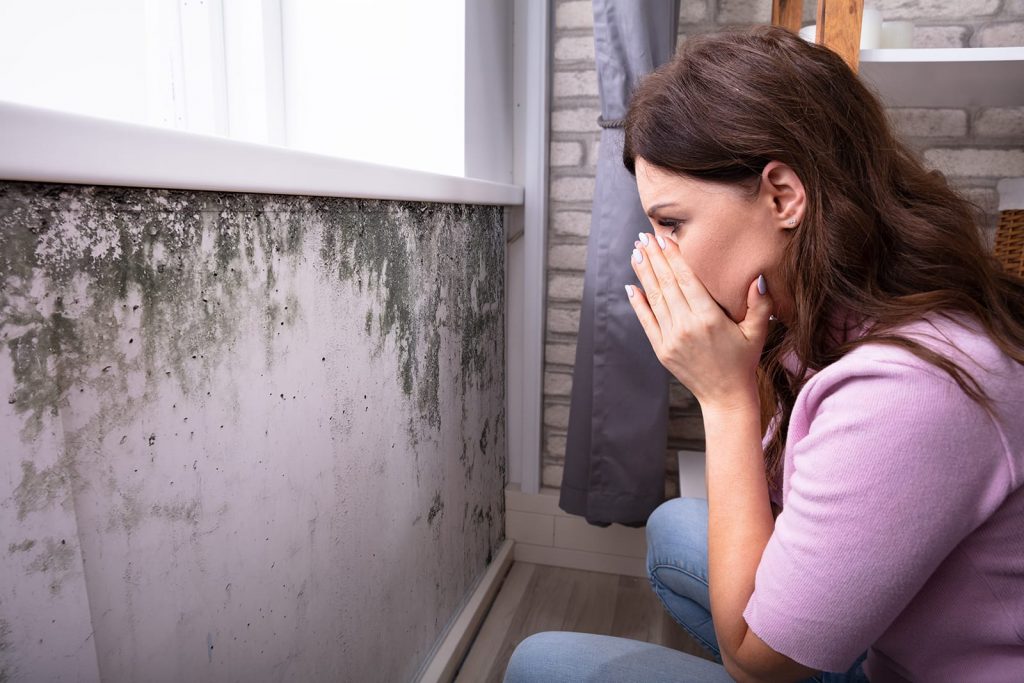 Learn how to prevent mold growth in your home. A woman is startled to find mold underneath her wallpaper.